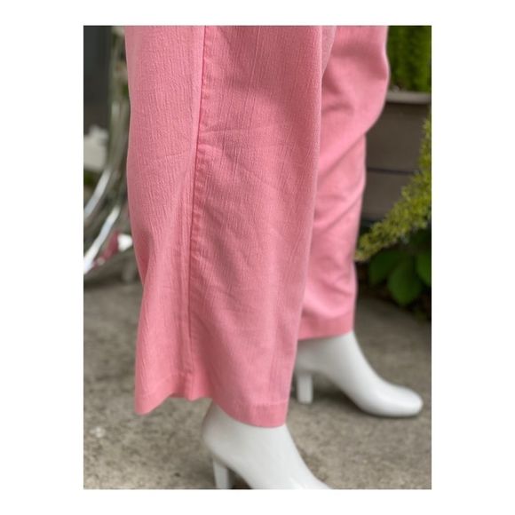 80s High Waist Pink Seersucker Trousers Straight Pleat Front - Picture 8 of 9